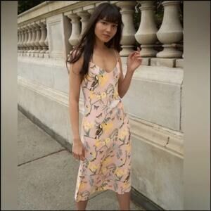 Reformation Pink Floral Midi Dress with Yellow Accents